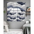 thumbnail image 5 of Navy Blue Ombre Swag Valance and Tier Curtains 24'' Length Set, Modern Geometric Moire Abstract Art Light Filtering Kitchen Curtains, Tier Curtain Valances for Bathroom/Living Room/Bedroom/Café, 5 of 6