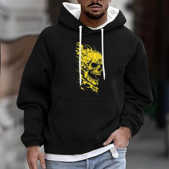 Aobny Hoodie Shirts for Men Oversized Hooded Yellow Skull Shirts Men Tshirts for Men,XL