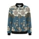 thumbnail image 2 of Gibobby gabardinas para mujer Chaquetas diarias informales, chaqueta informal ligera con cremallera, abrigo con estampado de flores, abrigo corto deportivo con cuello levantado, Tops con (Turquí, L), 2 of 4
