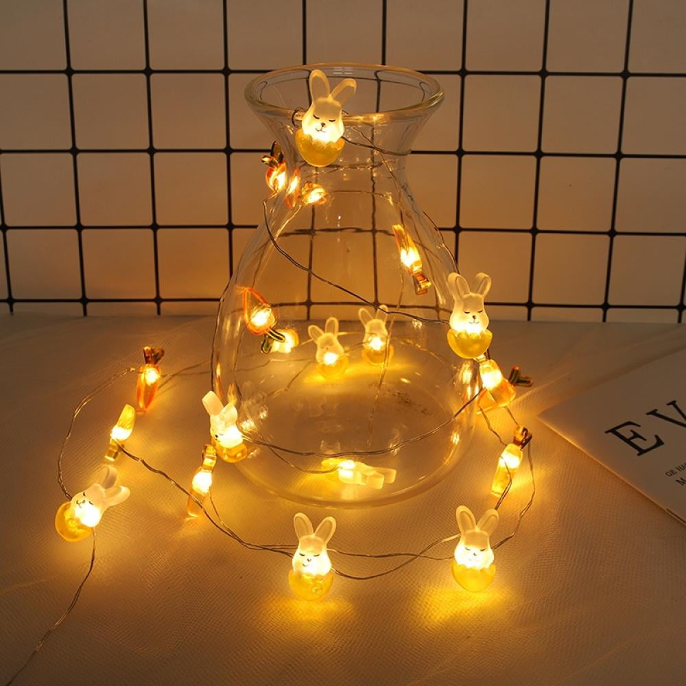 Warm White Light Details about   20 LED String Light Easter Pink or White Bunny 