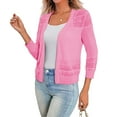 thumbnail image 2 of QASIEATN Fall Coats for Graceful Women Fashion, Cropped Cardigan 3/4 Sleeve Lightweight Crochet Hollowed Out Knit Sweater Tops, Womens Winter Tops, 2 of 9