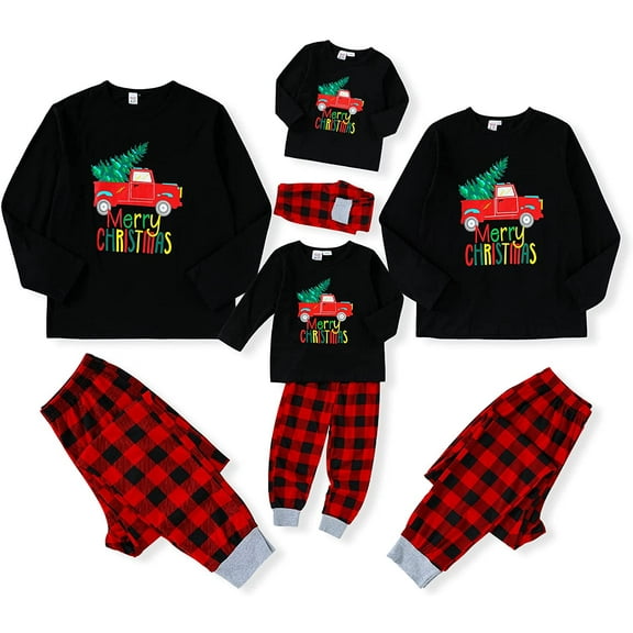 Sinhoon Matching Family Christmas Pajamas Xmas Sleepwear Jammies Printed Top and Red Plaid Pants Long Sleeve PJs Set