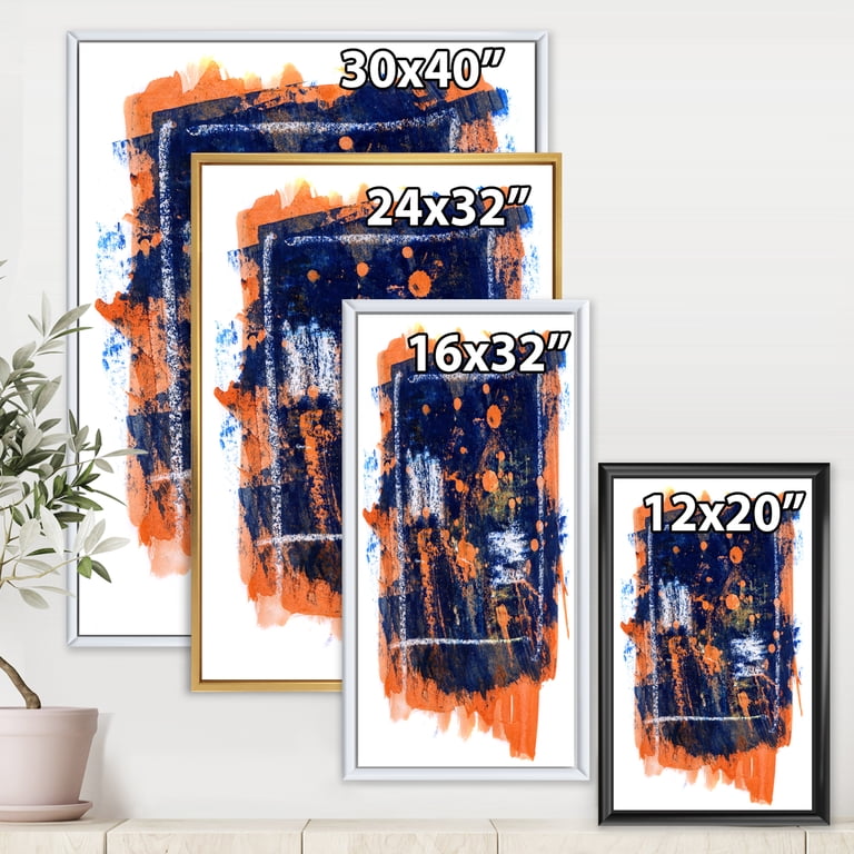 Free Shipping! Designart Navy Blue & Orange Abstract Modern Framed