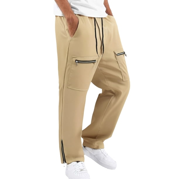 Pantalones de trabajo con cremallera en los bajos para hombre - Cargo de color liso - Poliéster, bolsillos grandes, tallas S-XXL