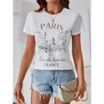 thumbnail image 3 of Women's Paris Letter Graphic Tees Crew Neck Short Sleeve Casual T Shirt Tops, 3 of 7
