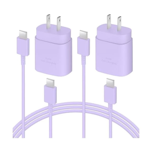 xixishop USB C Charger, 2 Pack 25W Type C Charger Fast Charging with USBC Chargers Cable 6 FT Android Phone Charge for Galaxy S25/ /S24/S23 /S22/S21/S20/Phone 17 16 15 Pro Max 16 15 Plus-Purple