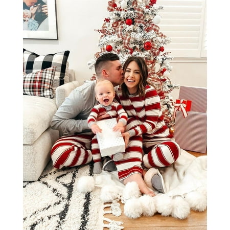 

2PCS Matching Family Christmas Pajamas Set Xmas Red- White Stripes Pjs for Family Christmas- Women Men Kids Infant Mom XS