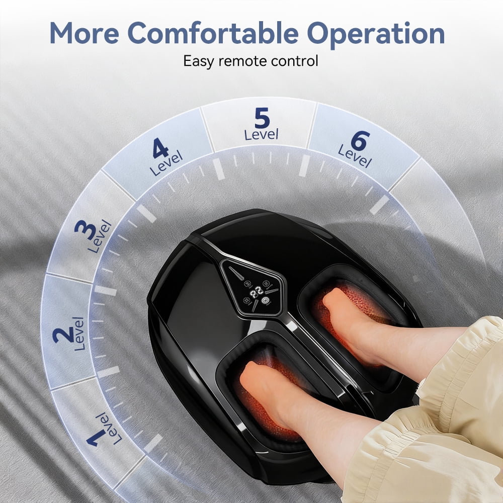 Foot Massager with Heat, Caveen Shiatsu Feet Massager Machine with 4 Modes & 5 Intensities, Auto-off Timers, Relax for Home or Office, Black