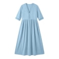 thumbnail image 5 of Ohufall Cotton Linen Dress for Women Hollow Out Pleated Dresses V Neck Half Sleeve Vacation Beach Maxi Dress, 5 of 8