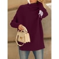 thumbnail image 4 of Women'S Oversized Loose Sweater Autumn Batwing Sleeve Ribbed Tunic Sweater Wine Red XXXL, 4 of 9