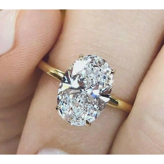 3Ct Oval Cut Solitaire MOISSANITE Engagement Ring Solid 14K Yellow Gold Plated