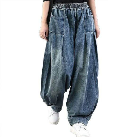 Bigersell Plus Size Flare Jeans Denim Jeans Deals Plus Size Jeans Ladies Boot Cut Denim Pants Button Closure Distressed Straight Jeans Female Loose High Waist Cropped Pants Style J-124 Blue M
