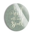 thumbnail image 2 of Well With My Soul Pistachio Green Scroll 24 inch Glass Round Wall Hanging Sign, 2 of 4