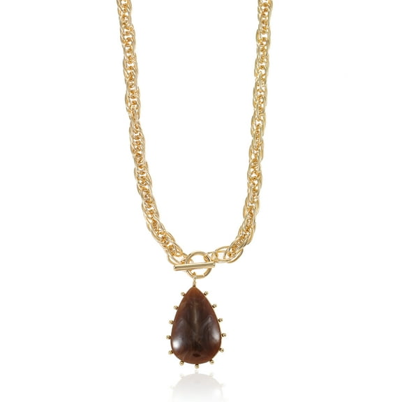 Time and Tru Goldtone Pendant Necklace, Brown, 1 Piece