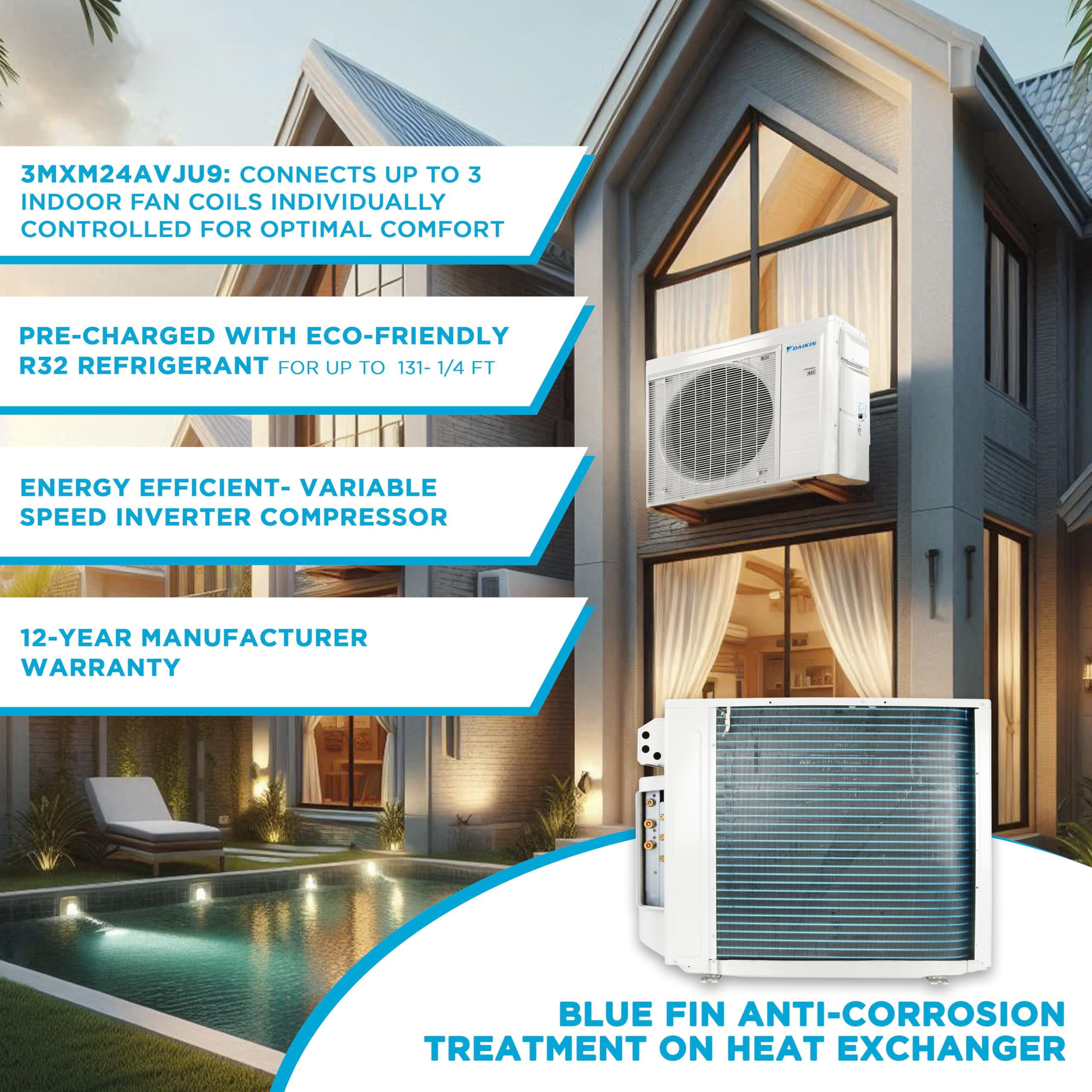 Daikin 24,000 BTU (9K + 15K) 21SEER2 Dual Zone Mini Split Wi-Fi