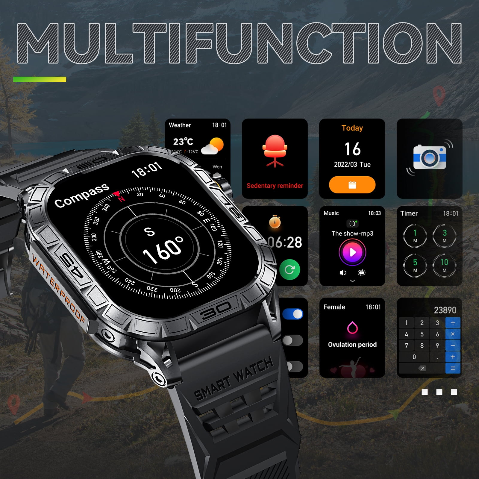 PAKRYS Smart Watch for Men, 1.96" AMOLED Full Touch Smartwatch, IP68 Fitness Tracker Step Counter Sports Watch for iOS Android