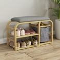 thumbnail image 2 of HOMCOM Bamboo Shoe Bench Shoe Rack Bench with Cushion Basket Nature Wood, 2 of 10