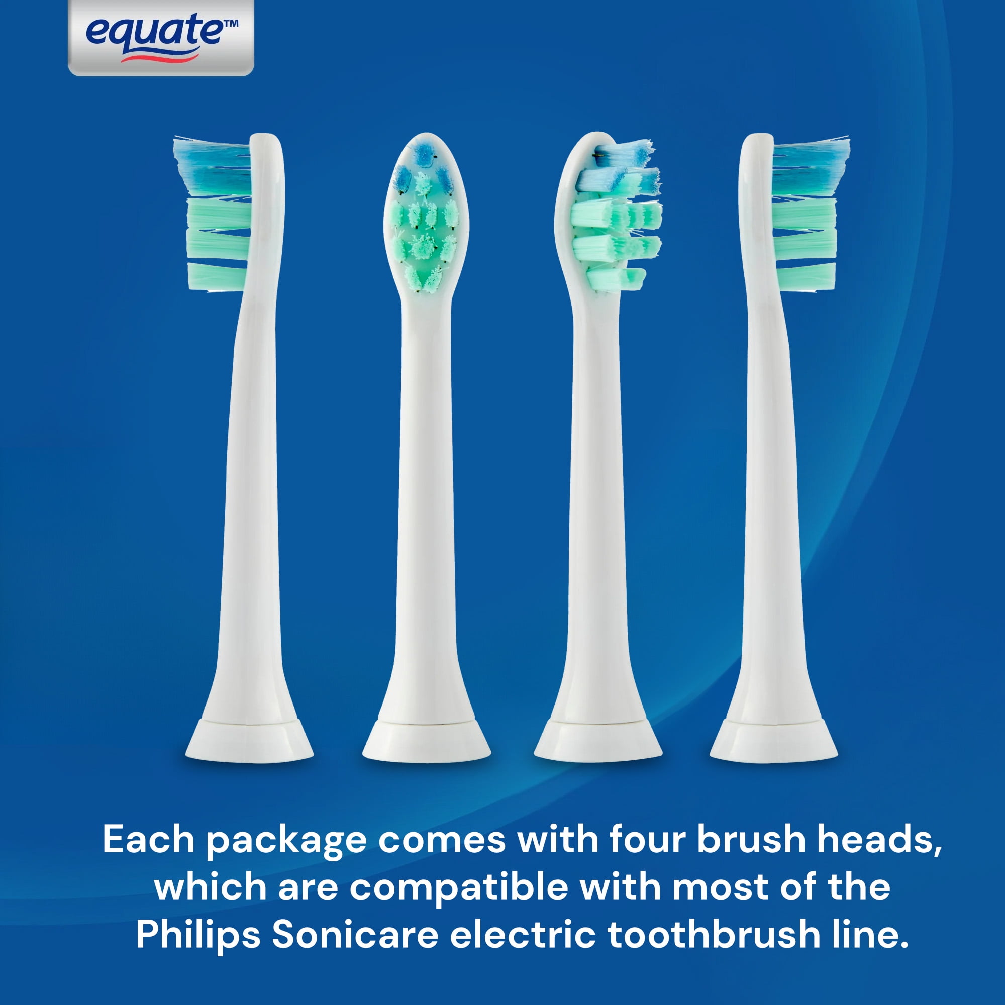 Equate SmileSonic Pro Advanced Clean Sonic Replacement Toothbrush Brush Heads for Adults, White - 3 Count