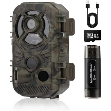 Game Trail Cameras 4K 48MP with Night Vision Motion Activated Waterproof IP66 with Free 32G Card No Glow Infrared LED for Outdoor Wildlife Monitoring Hunting Cam Game Cameras and Card Reader