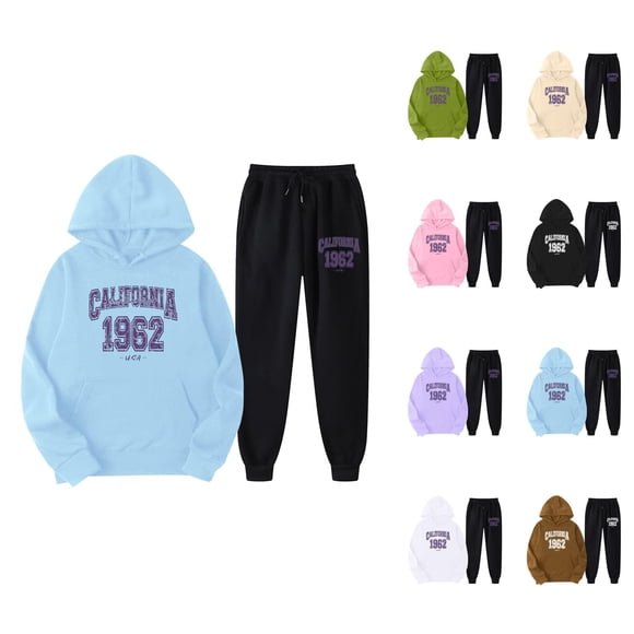 California Hoodie and Sweatpants Set for Women Fall Winter Hooded Sweatshirt and Jogger 2 Piece Set Womens Track Suit