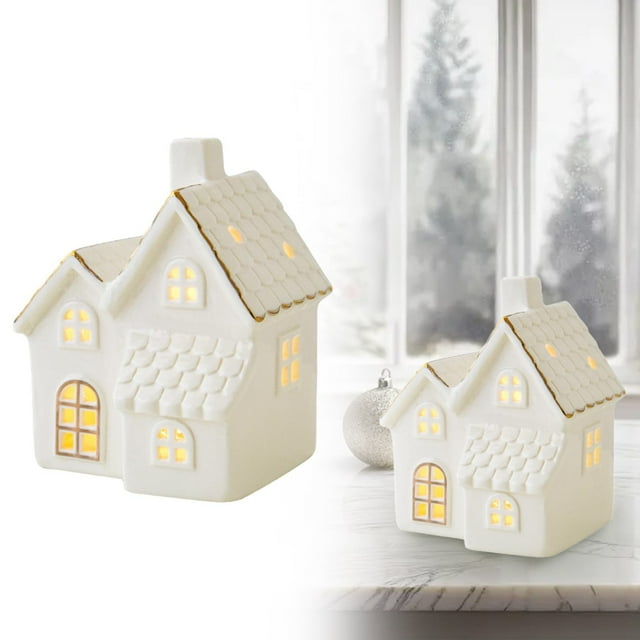 Christmas Village Ceramic White Christmas Village Houses Christmas Light Up Village Houses Light Up Small Porcelain Village House For Home Decor Winter Holiday DIY Gift