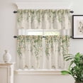 thumbnail image 2 of 3 Piece Kitchen Curtains and Valances Set Watercolor Floral Cafe Curtains 24 Inch Length Spring Leaves Flowers Botanical Beige Valance & Tier Curtain for Living Room Bedroom Window 54"x18"+27"x24"*2, 2 of 6
