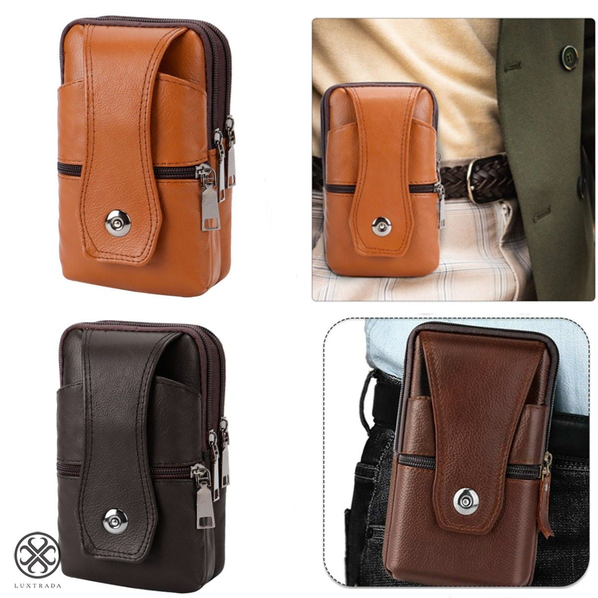 Leatherboss Genuine Leather Designer Travel Fanny Pack Holder Bag with  Waist Belt, Black