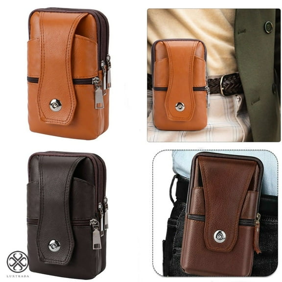 Luxtrada Men ​Mobile Phone Belt Pack Bag Loop Waist Holster Pouch Waist Bum Belt Bag Fanny Pack Pouch Case​ Cow Leather