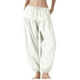 thumbnail image 2 of Maqroz Yoga Pants for Women Drawstring Harem Yoga Pant With Pockets Loose Flowy Lounge Trousers for Pilates Dance Casual, Soft Cotton Boho Style Bottoms, 2 of 7