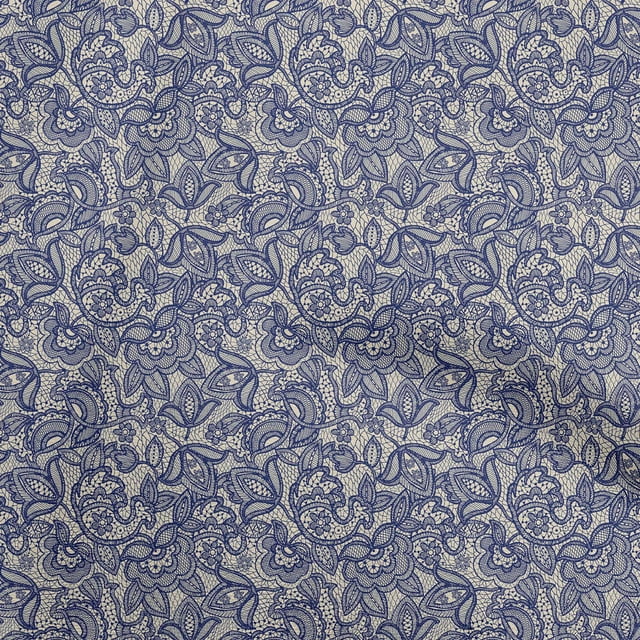 oneOone Polyester Lycra Dark Blue Fabric Lace Floral Craft Projects Decor Fabric Printed By The Yard 56 Inch Wide