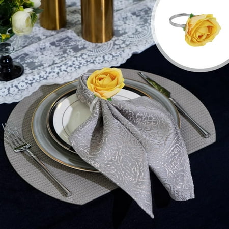 

Peacheart Valentine s Day Yellow Rose Napkin Rings Artificial Rose Napkin Rings with Metal Holder for Christmas Valentines Day Anniversary Wedding Party Table Decor