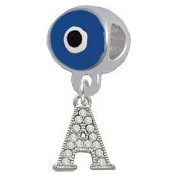 Small Crystal Initial - A - Blue Evil Eye Charm Bead