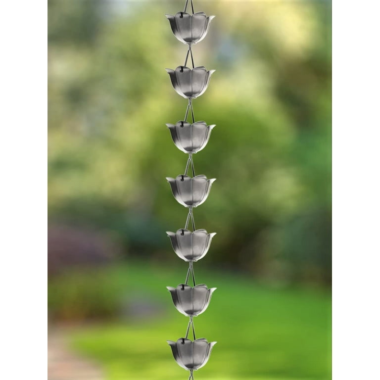 Monarch Rain Chains Aluminum Lotus Cup Rain Chain Replacement Downspout for  Gutters, 8-1/2 Feet Length, Pewter