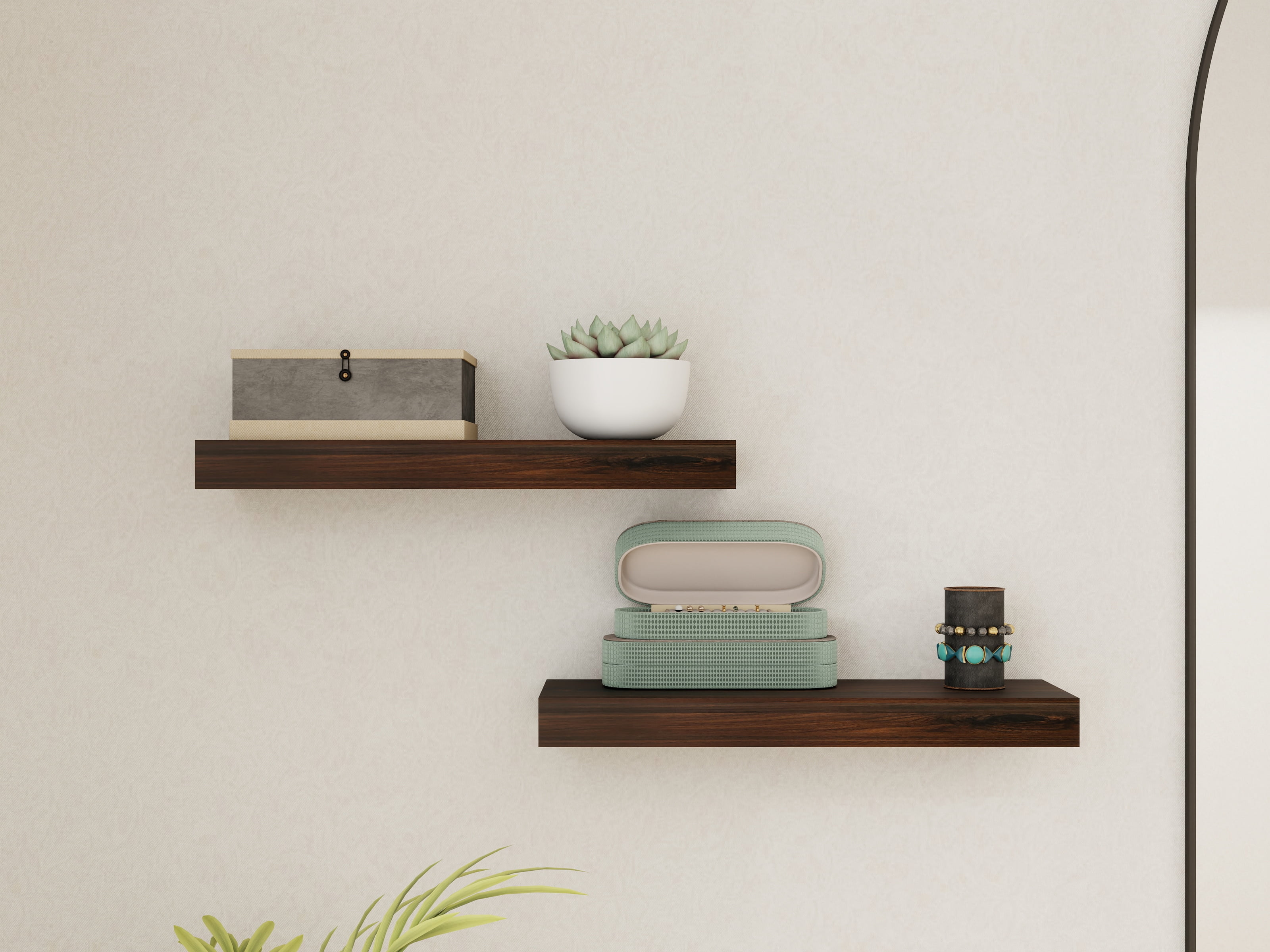 Mainstays Walnut 16.5" Wood Floating Shelves, Set of 2