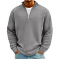 thumbnail image 2 of Domuza Mens Waffle Sweatshirt Stand Collar Casual 1/4 Zipper Pullover Top Spring Fall Loose Fit Stylish Ribbed Long Sleeve Sweatshirts Gray XL, 2 of 4