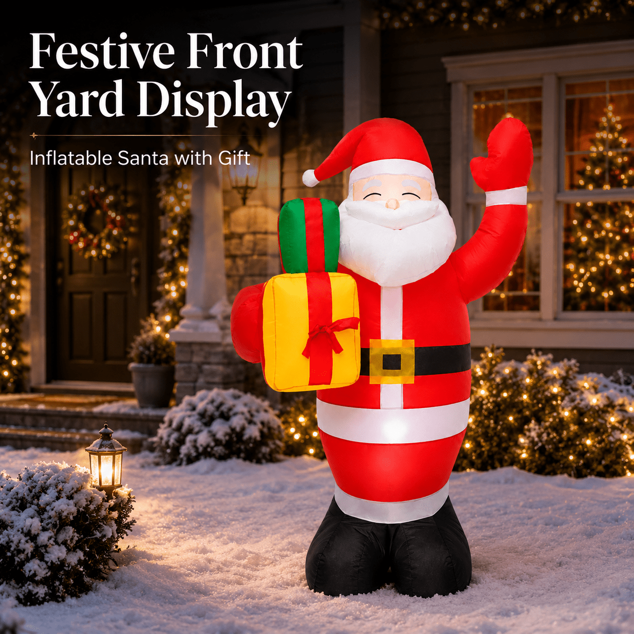5FT Christmas Inflatable Santa Claus, Outdoor Yard Decoration with Rotating  LED Lights