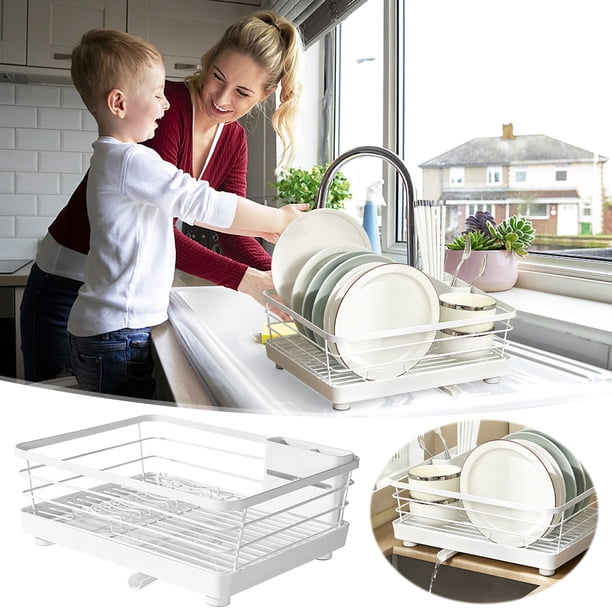 Estante de cocina con bandeja de drenaje - Escurridor de hierro forjado para cuencos, palillos, cucharas, utensilios - Guía de agua giratoria, resistente al óxido