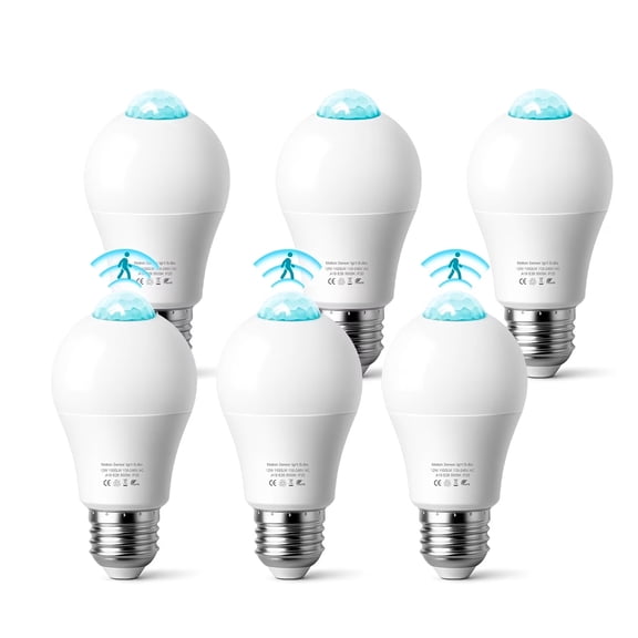 6Pack Motion Sensor Light Bulb, E26/A19 Dusk to Dawn Motion Detector LED Light Bulb, 12W (100W Equivalent) 1100LM for Outdoor/ Indoor, Porch, Hallway, Garage, Basement