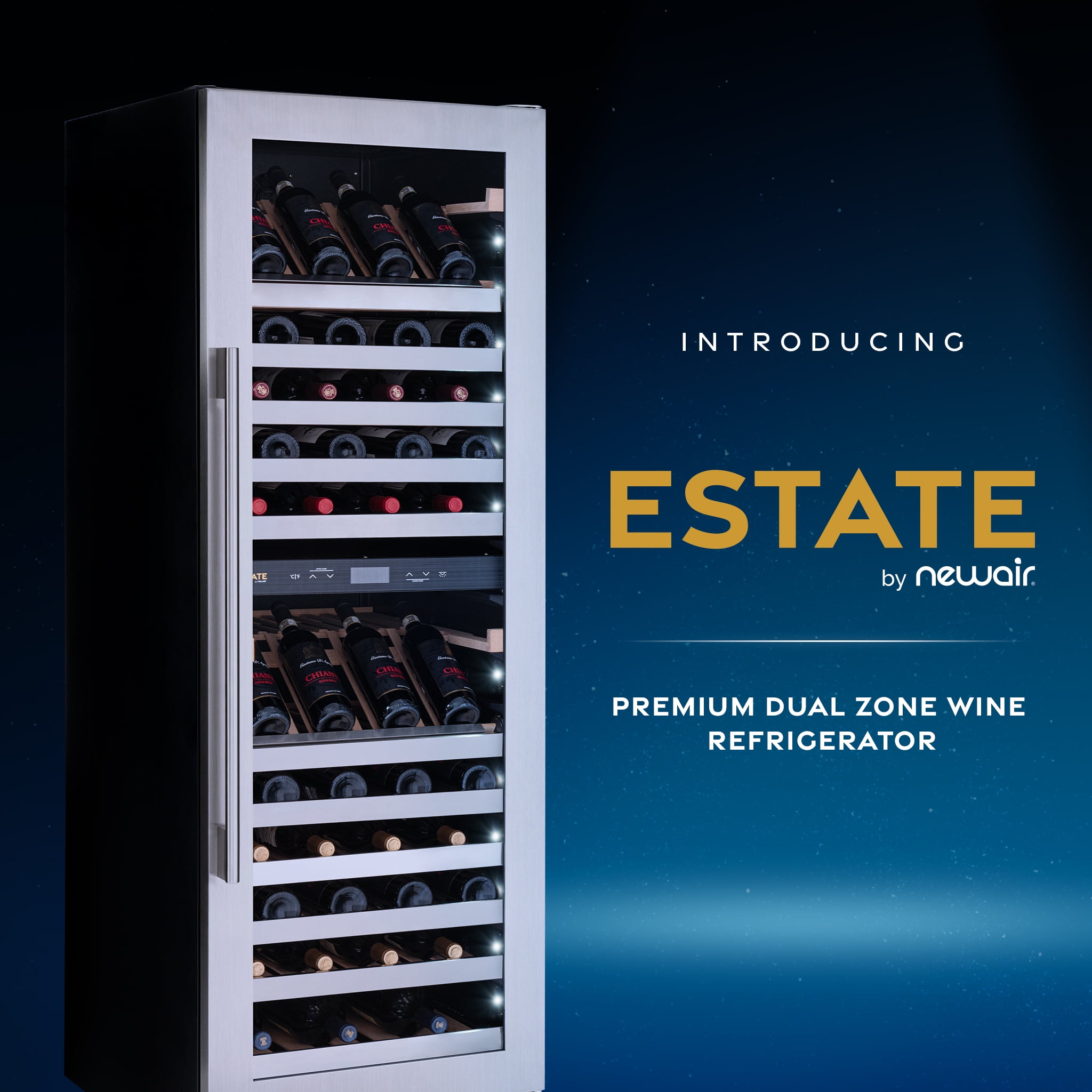 Newair ESTATE Wine Fridge Dual Zone 160 Bottle Capacity in Seamless Stainless Steel