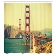 thumbnail image 3 of Ambesonne Vintage Shower Curtain, Old Style Bridge View, 69"Wx75"L, Brown and Blue, 3 of 5