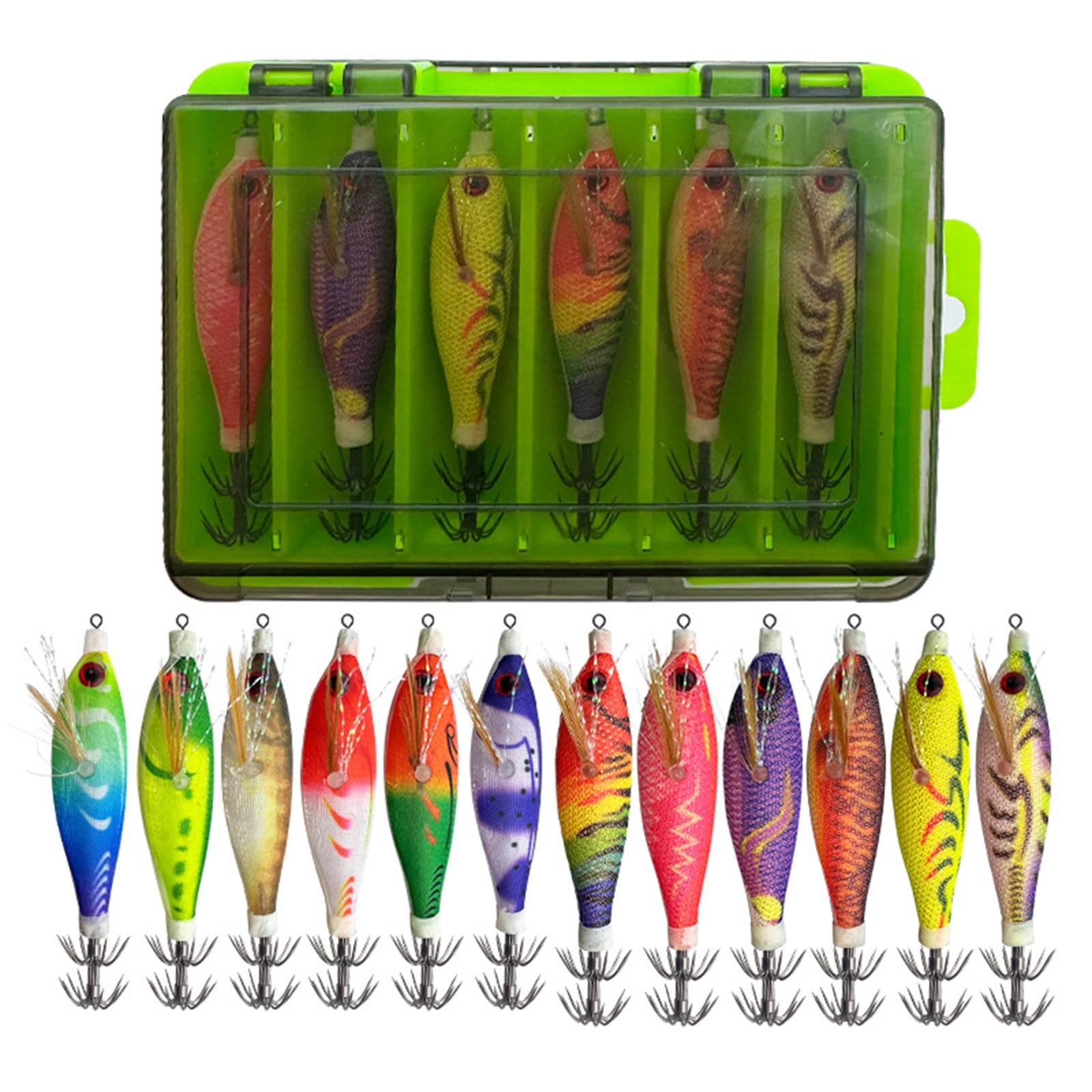12pcs Artificial Glowing Squid Baits Soft Fishing Lures Shrimp Swimbait Fishing Baits Night Fishings Accessory