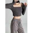 thumbnail image 4 of Richie House Women's Long Sleeve Casual Crop Top Ribbed Knit Slim Fitted T-Shirt RHW4065-A-L, 4 of 5