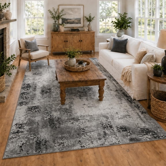 Arogan Modern Abstract Washable Rug for Living Room, Bedroom, Dining Room, Children's Playroom, Grey, 5' x 7'