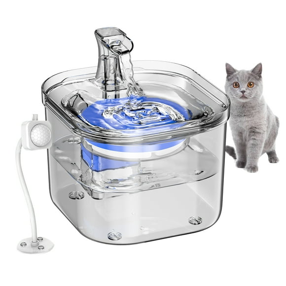 Carevas WF160 Cat Water Fountain with Intelligent Induction 1.8L/61oz Transparent Pet Drinking Fountain Automatic Water Dispenser with Silent Water Pump Analog for Cat Dog Other Pet