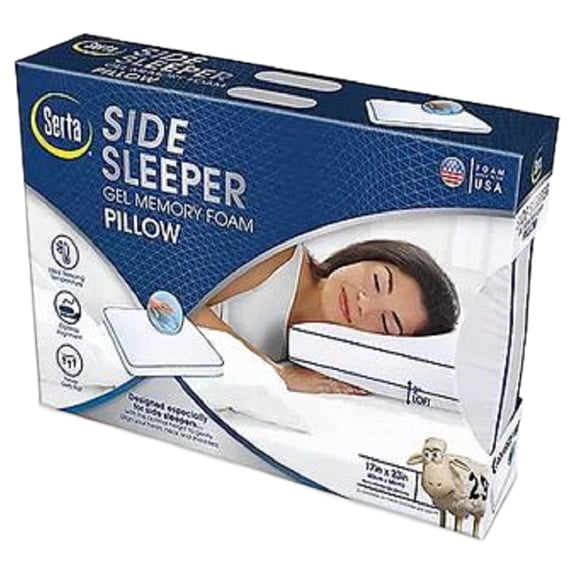 Serta Gel Memory Foam Side Sleeper Pillow, 17" x 23" - All Ages