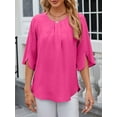 thumbnail image 4 of Gustave Women's Chiffon Blouses Summer Dressy Casual Tops 3/4 Ruffled Sleeve Pleated Scoop Neck Tunic Shirts Loose Fit - Pink, 2XL, 4 of 6