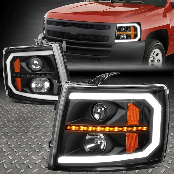 Nuvision for 07-13 Silverado LED Tube DRL Sequential Turn Signal Projector Headlights