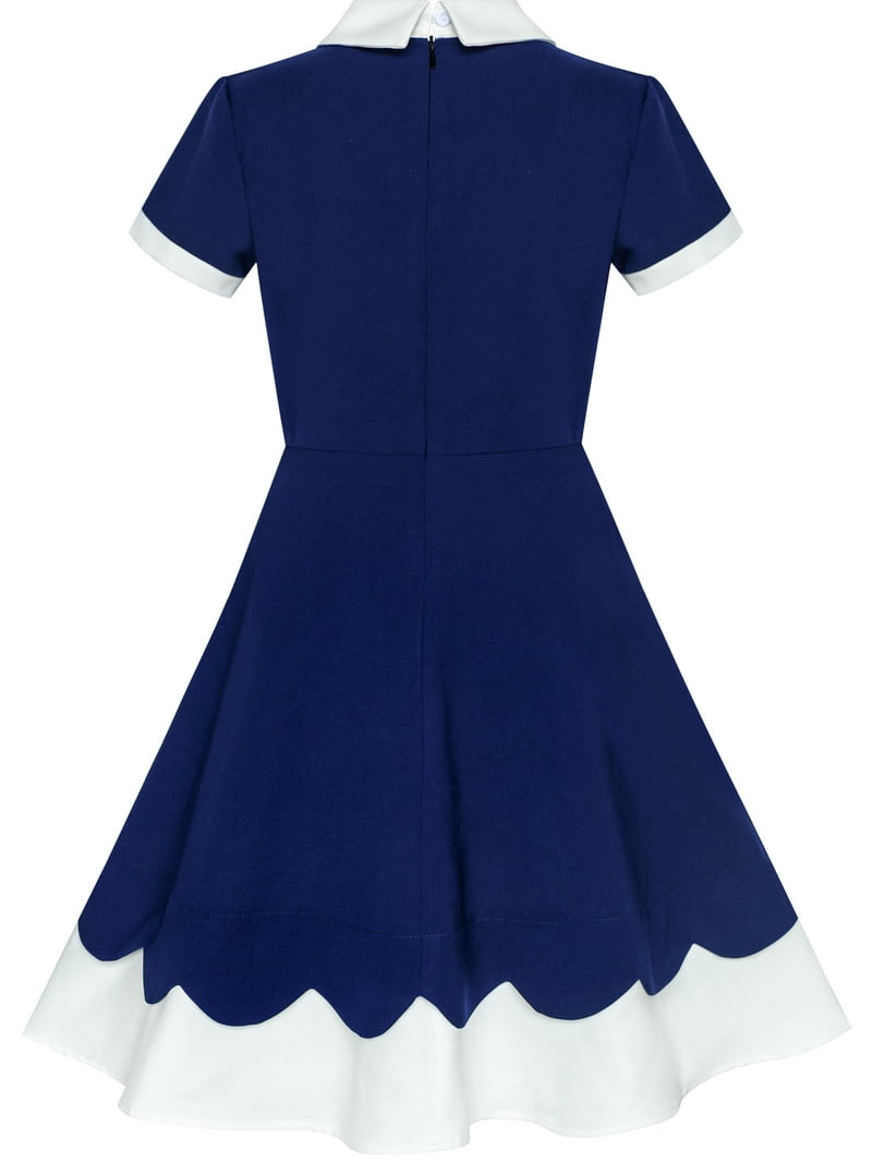 navy blue dress with white collar Pima Cotton Long Sleeve Navy Girls' Dress by Baby Owl Kids 3T main image 0
