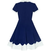 Girls Dress Back School Uniform Navy Blue White Collar Tie Short Sleeve 5 Years