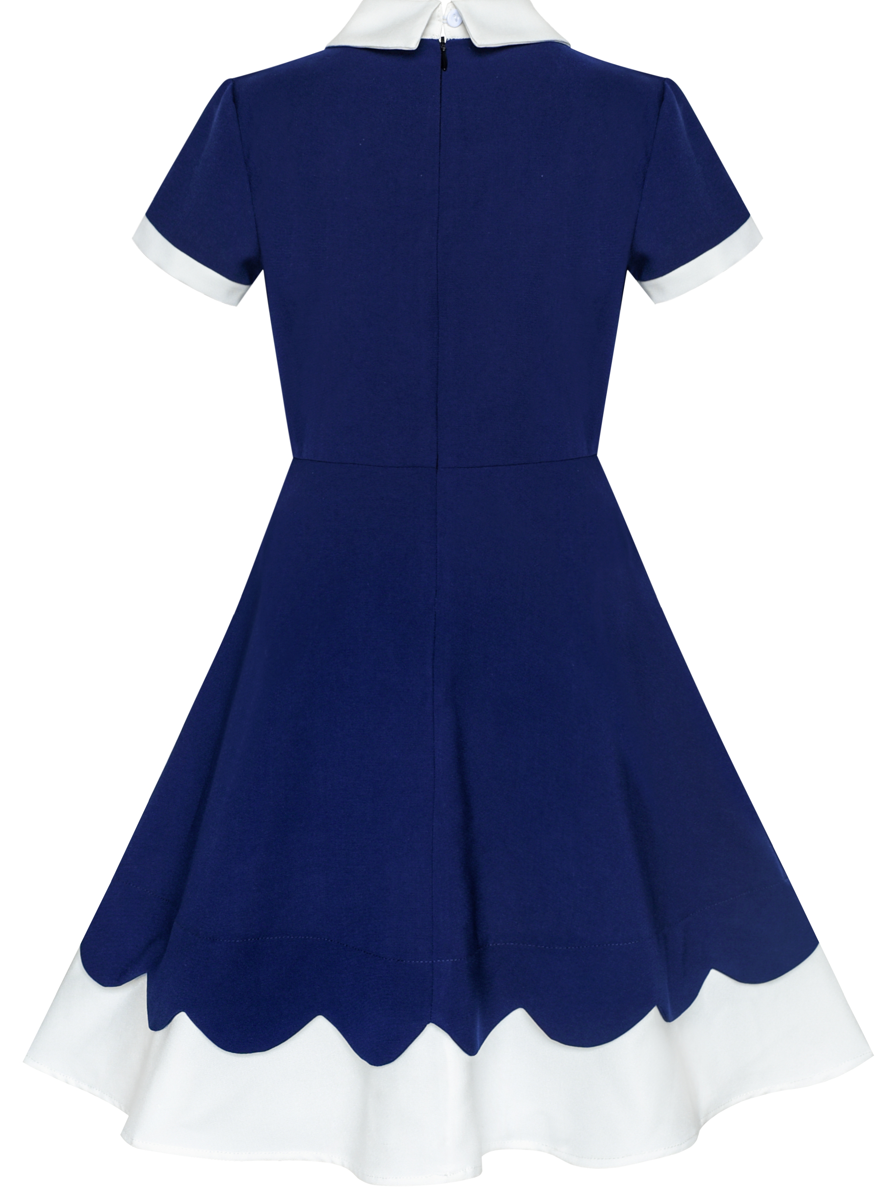 Girls Dress Back School Uniform Navy Blue White Collar Tie Short Sleeve 5 Years - image 3 of 6